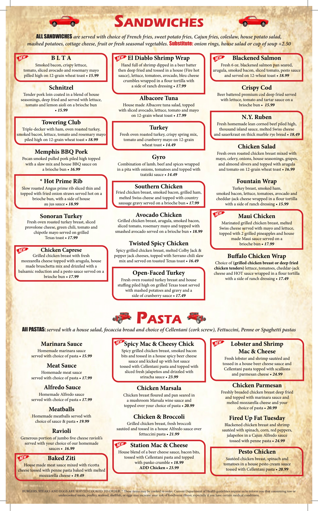 pasta menu